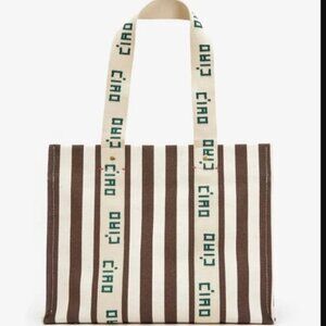 Clare V Noemie Canvas Tote Natural and Mocha Striped